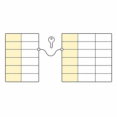 Two database tables connected by matching highlighted columns.