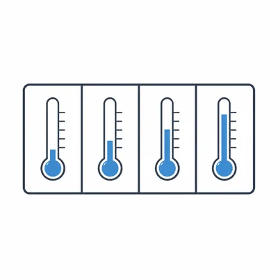 Four connected compartments with thermometer icons, representing a list of temperatures.