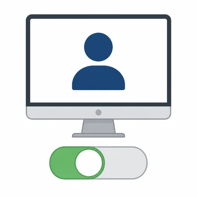 A user icon on a computer screen next to a two-state toggle switch.