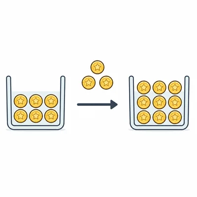 Tokens being added to a container to show a variable value increasing.