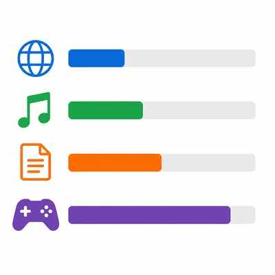 A task manager style chart shows different app icons with memory bars, one much longer than the others.