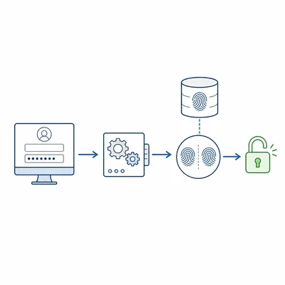 Login password is hashed and compared with a stored hash to unlock access.