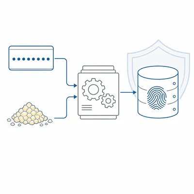 A password and salt are combined before hashing and storage.