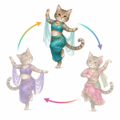 A cat sprite changing through different poses in an animation loop.