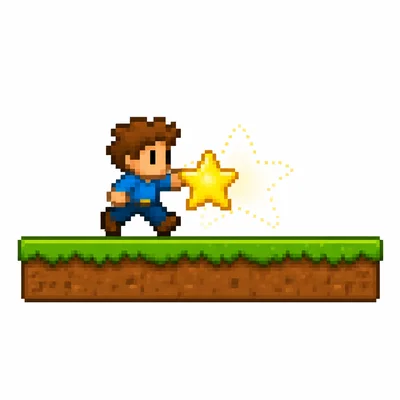 A player sprite touches a star that is fading away.