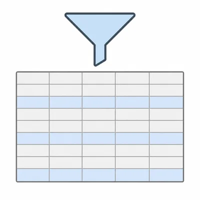 Spreadsheet table with a filter funnel and only some rows highlighted.