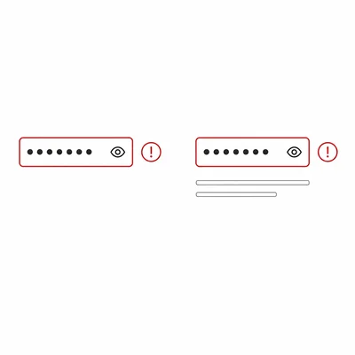 Password error shown with red border only compared with error plus message area.