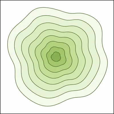 Nested contour lines showing a hill on a topographic map.