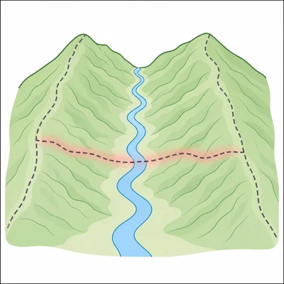 A watershed boundary drawn across a stream channel instead of along ridges.