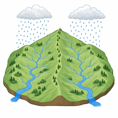 Rainwater on opposite sides of a ridge flows into different streams.