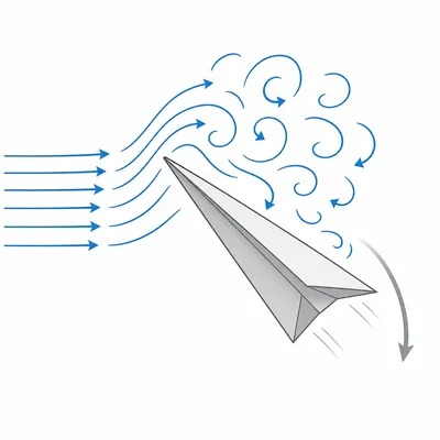 A steeply angled glider with airflow separating over the wing, showing a stall.