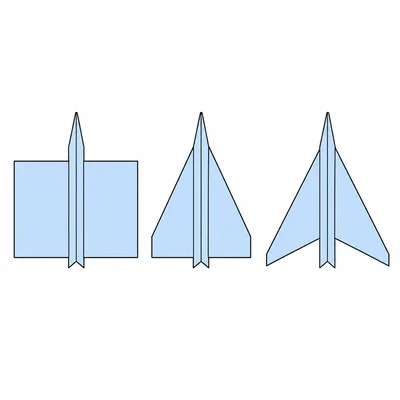 Three different glider wing shapes: rectangular, tapered, and swept back.