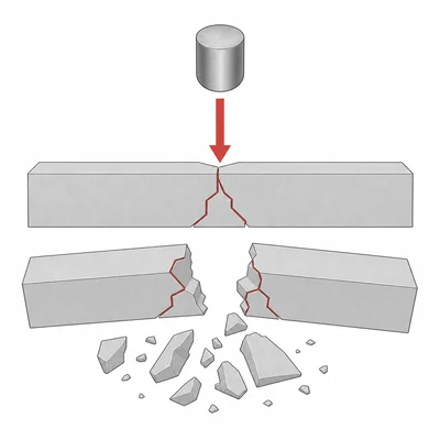 Brittle ceramic support breaking into sharp pieces under sudden impact with little deformation.