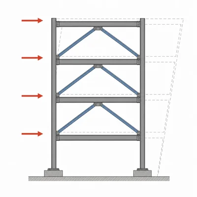 Diagram of a braced building frame resisting sideways earthquake shaking.