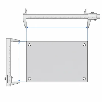 Rectangular plate with dimension arrows showing its length and width.