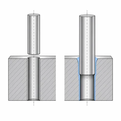 Two gauge pins entering a drilled hole, showing an oversized hole condition.