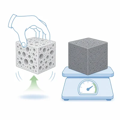 Two equal-size foam blocks showing a lighter porous material compared with a denser material.