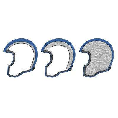 Three helmet cross-sections comparing thin, medium, and thick foam liners.