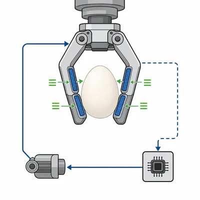 Robot claw using pressure sensors to hold an object safely.
