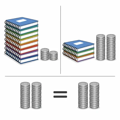 Two notebook selling options compared with different notebook quantities, coin stacks, and equal cost stacks.