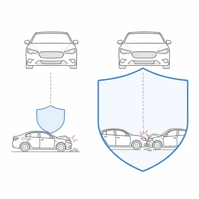 Comparison diagram showing limited auto coverage versus broader coverage including the driver’s own car.
