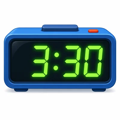 A rectangular digital alarm clock with a dark display showing the time 3:30 in large bright glowing green digits. The colon separating the hours and minutes is clearly visible.