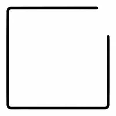 A large incomplete rectangular outline where the top-right corner has a visible gap or break in the line. Three sides of the rectangle are drawn with thick black lines but the right side is missing a section near the top, clearly showing the figure is open.