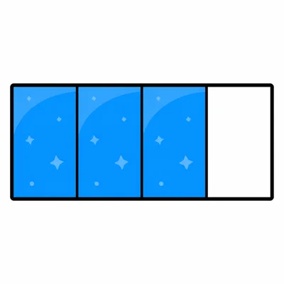 A rectangle divided into 4 equal parts with 3 shaded.