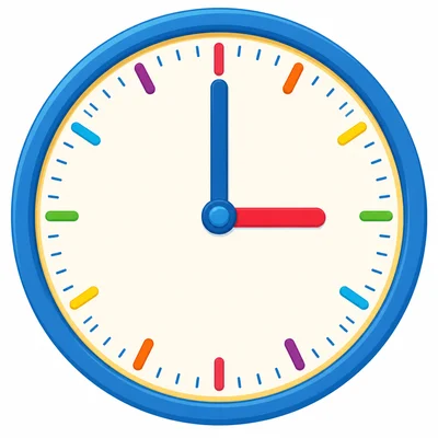 An analog clock showing 3 o'clock.