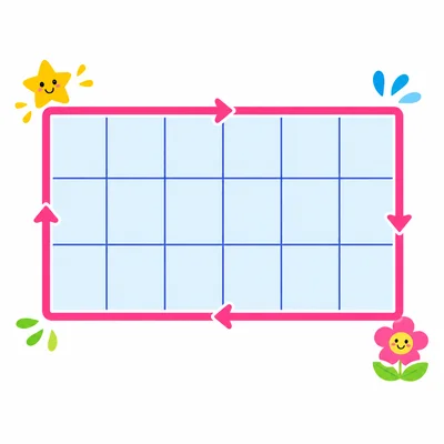 A 6 by 3 rectangle grid with its perimeter highlighted.