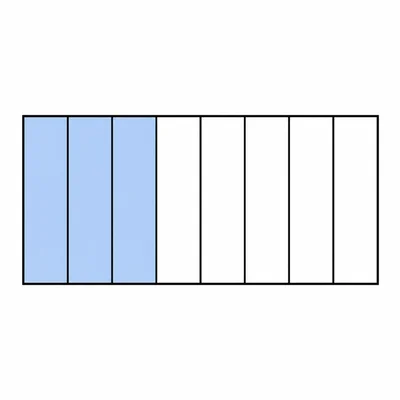 A rectangle divided into 8 equal parts with 3 parts shaded.