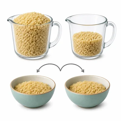 One full cup and one half cup of food shown as two equal serving portions.