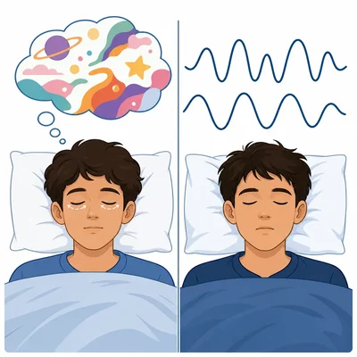 Comparison of REM sleep with dreaming and deep sleep with slow waves.