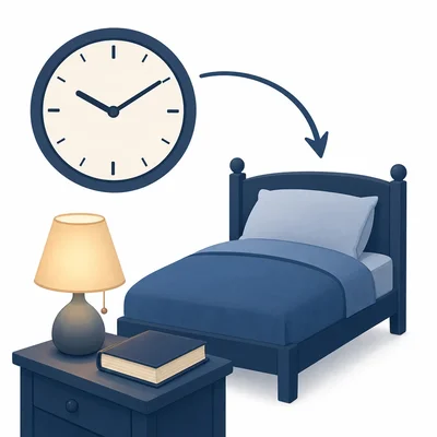Clock, bed, and calming book routine for a sleep plan.