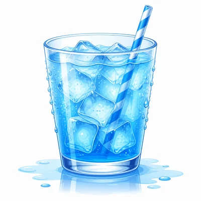A cold drink with ice cubes in a glass.