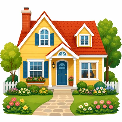 A colorful house with a garden and path.