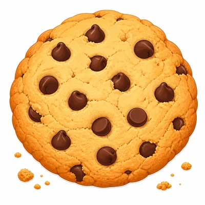 A golden chocolate chip cookie with crumbs.