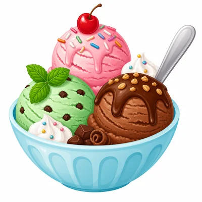 A bowl of colorful ice cream scoops.