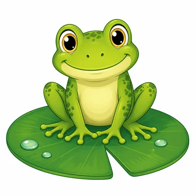 A green frog sitting on a lily pad.