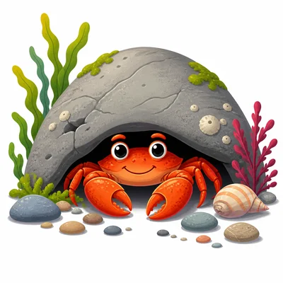 A crab hiding under a rock.