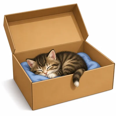 A tiny kitten fits inside an open shoe box.