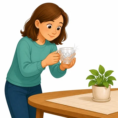 An adult carefully carries a fragile glass cup.