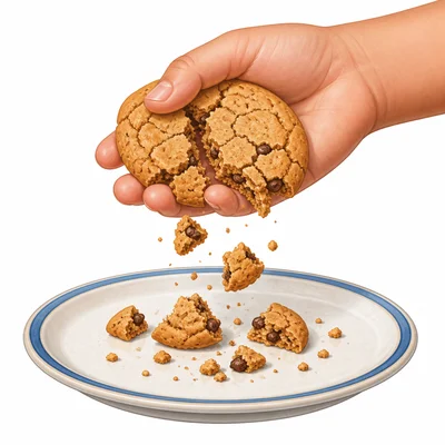 A dry cookie cracks into small pieces.