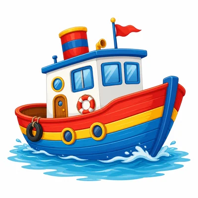 A colorful boat floating on water.