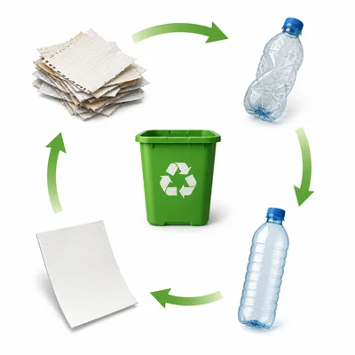 Recycling shown as objects moving in a circular cycle.