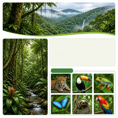 A rainforest article page with a title area and a smaller animal section heading.