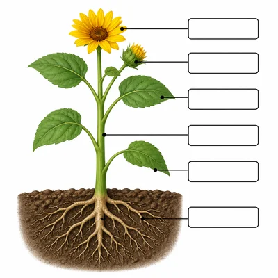 A plant diagram with pointer lines leading to blank labels.