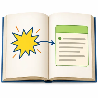 An open book showing a bold word connected to a glossary-style entry.
