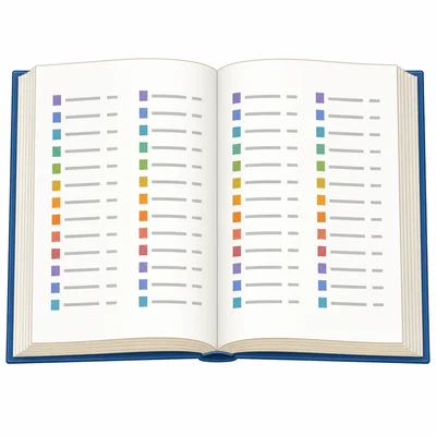 A book opened near the back to an index-style page with columns.