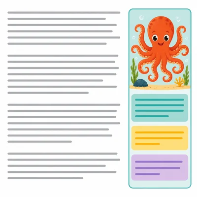 A nonfiction page with a colorful sidebar fact box about an octopus.